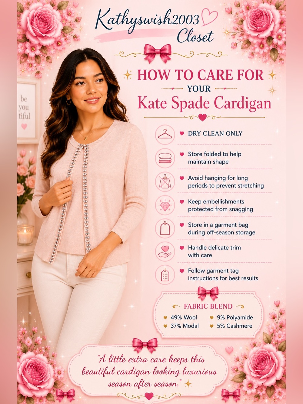 Kate Spade Steal The Spotlight Light Pink Cardigan with Embellished Trim Size S - Picture 6 of 15